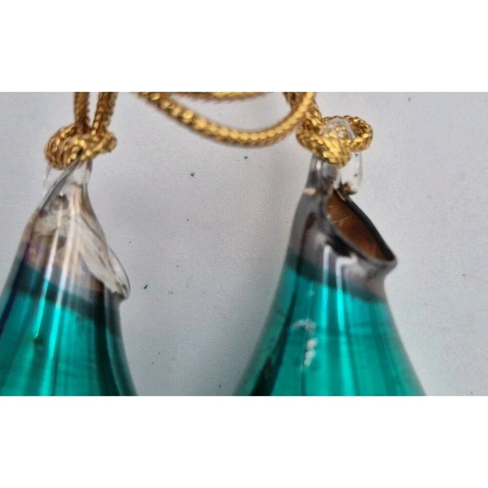 Vintage  4 Hand Blown Glass Swirl Icicle Christmas Ornmnts Green Purple M/Egypt